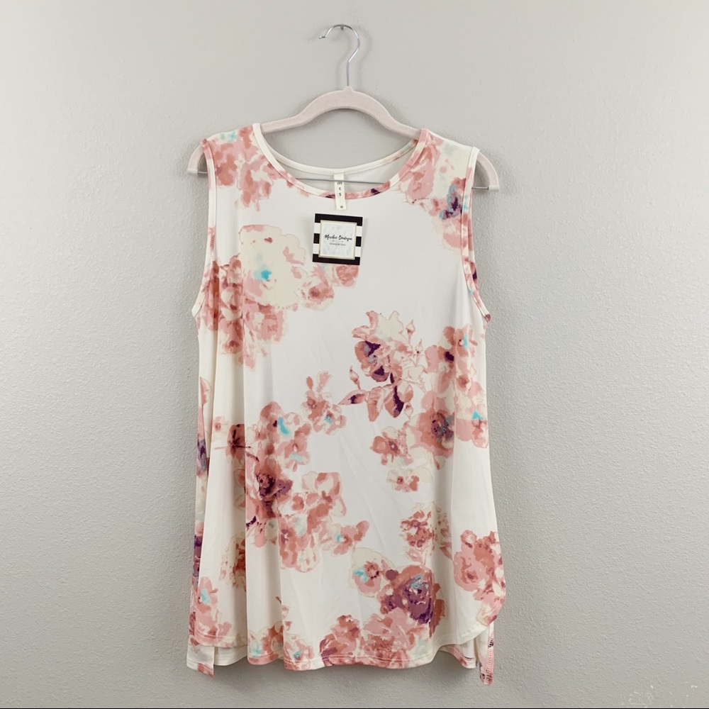 Ivory Pink Floral Sleeveless Blouse Tank - Picture 2 of 8